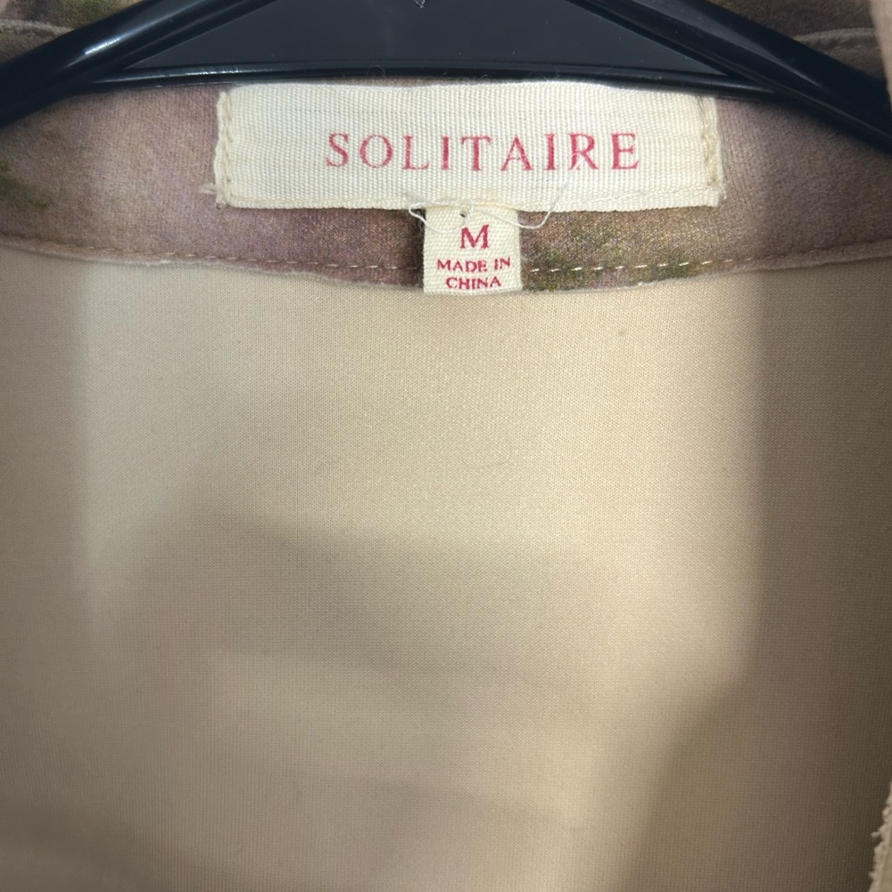 Solitaire Women's Tan Floral Faux Suede Tie-Waist Coat - Brown and Green - Picture 4 of 4